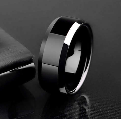 Elegant Men's Black Stainless Steel Fashion Ring - Size  8