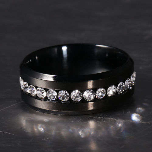 Elegant White Crystal Stainless Steel Fashion Ring - Size 8