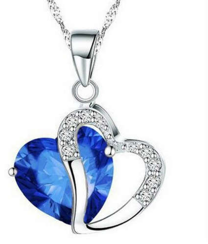 Luxurious Ocean Blue Crystal Heart Necklace