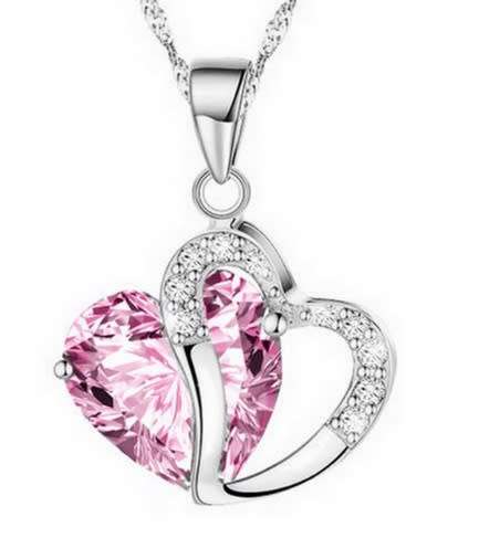 Luxurious Pink Crystal Heart Necklace