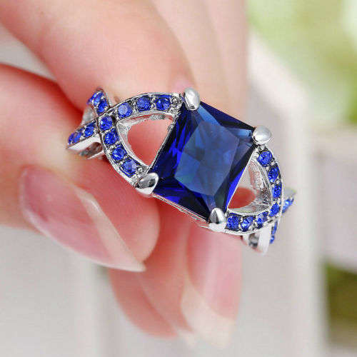 Elegant White Gold Filled Blue Crystal Ring - Size 7 1/4