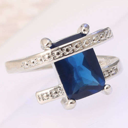 Beautiful Blue Square Crystal Ring - Size 7 3/4