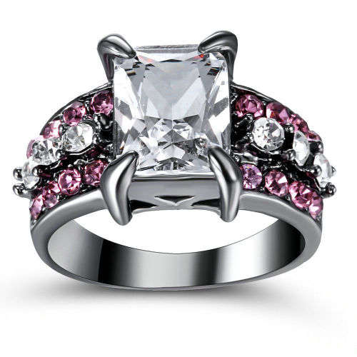 Black Gold Filled Square Crystal Ring - Size 7