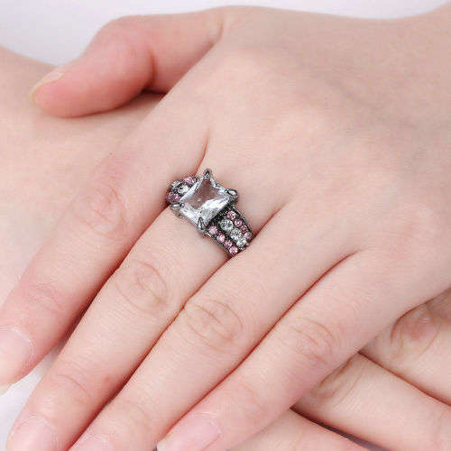 Black Gold Filled Square Crystal Ring - Size 7