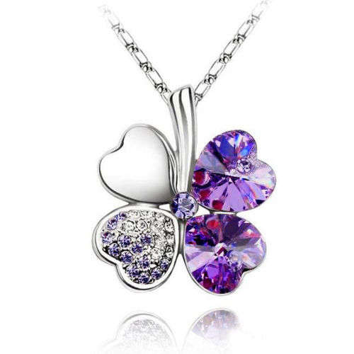 Stylish Purple Crystal Flower Necklace