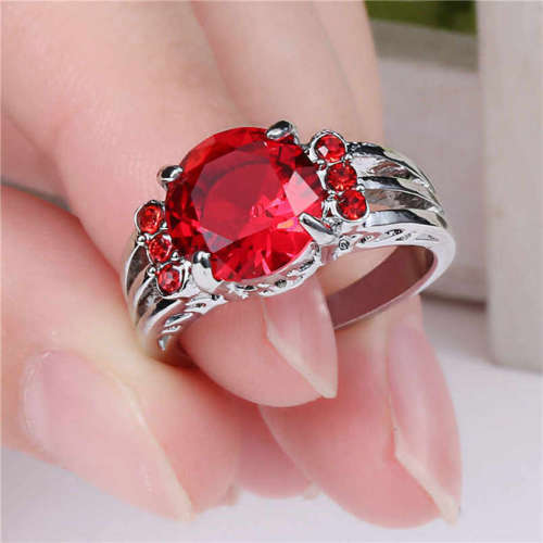 White Gold Filled Ruby Red Crystal Ring