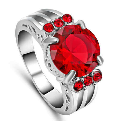 White Gold Filled Ruby Red Crystal Ring