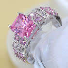 White Gold Filled Pink Crystal Ring - Size 7