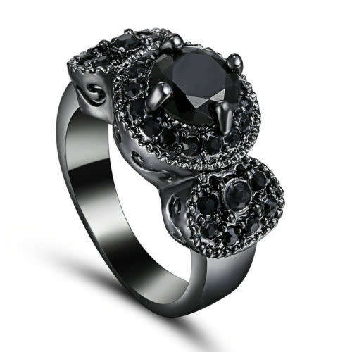 Elegant Black Gold Filled Crystal Ring - Size 6