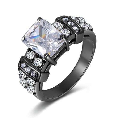 Black Gold Filled White Crystal Ring - Size 10