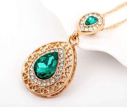 Exquisite Rhinestone Crystal Necklace & Earring Jewellery Set - Green