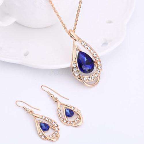 Gorgeous Teardrop Rhinestone Crystal Necklace & Earring Jewellery Set