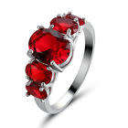 White Gold Filled Ruby Red Crystal Ring Set - Size 6 1/2