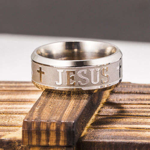 Stainless Steel Christian Ring - 8 1/2