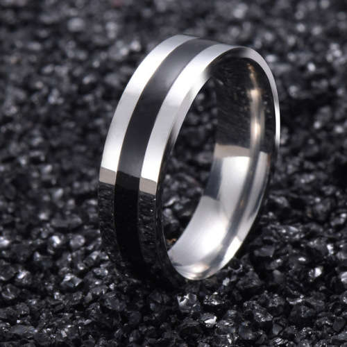 Stainless Steel Black Band Ring - Size 11 1/2