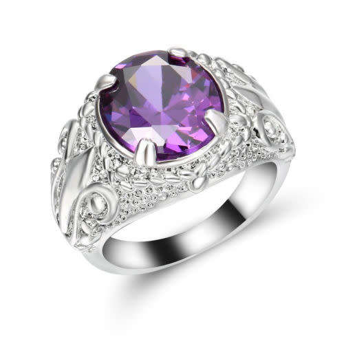 Elegant Purple Crystal Ring - Size 8 1/2