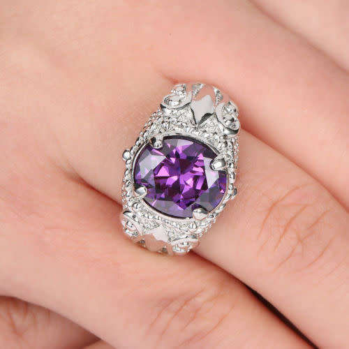 Elegant Purple Crystal Ring - Size 8 1/2