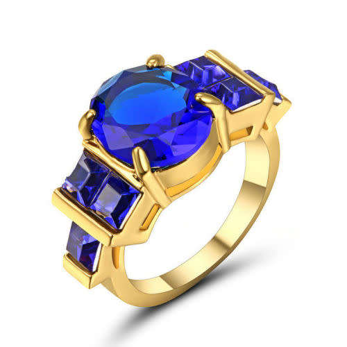 Beautiful Gold Filled Blue Crystal Ring - Size 7