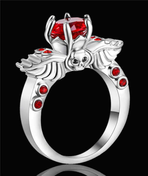 Stunning White Gold Filled Red Crystal Ring - Size 7