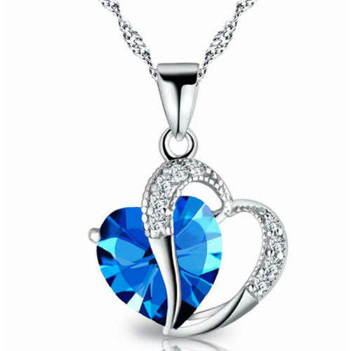Luxurious Light Blue Crystal Heart Necklace