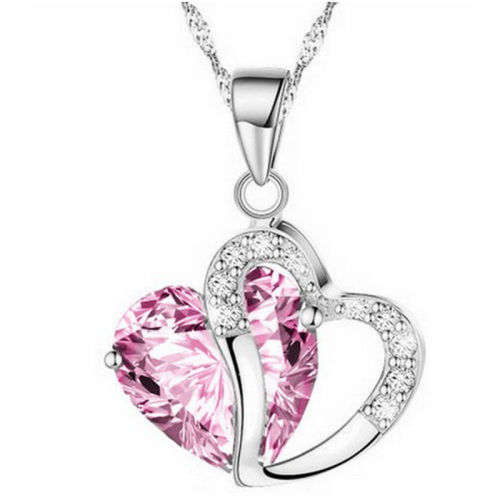 Luxurious Pink Crystal Heart Necklace