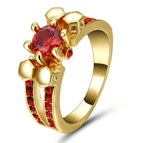 Elegant Gold Filled Red Crystal Ring - Size 7 3/4