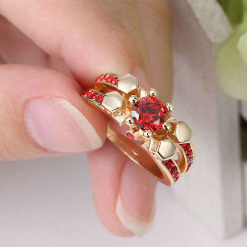 Elegant Gold Filled Red Crystal Ring - Size 7 3/4