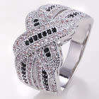 Elegant White Gold Filled Black Crystal Ring - Size 9 1/2