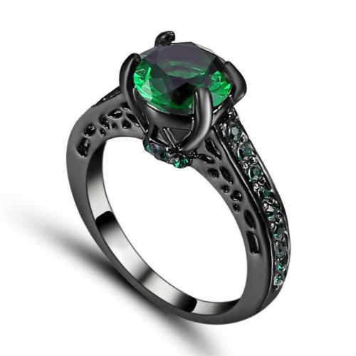 Elegant Black Gold Filled Emerald Green Crystal Ring - Size 6 1/2