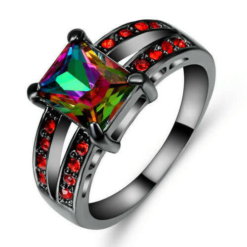 Stunning Black Gold Filled Crystal Ring - Size 8