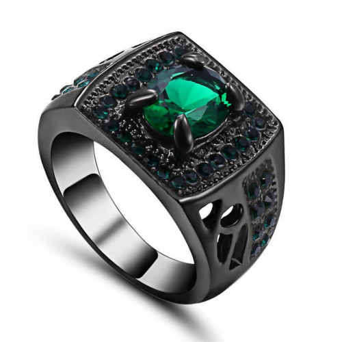 Stunning Black Gold Filled Emerald Green Crystal Ring - Size 7