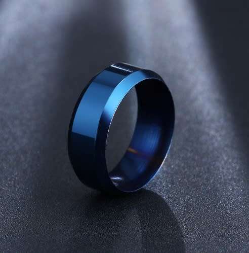 Stylish Blue Stainless Steel Ring - Size 13
