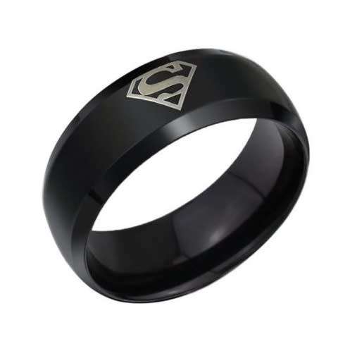 Black Stainless Steel Superman Ring - Size 13