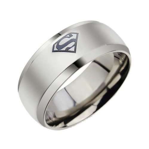 Silver Stainless Steel Superman Ring - Size 12