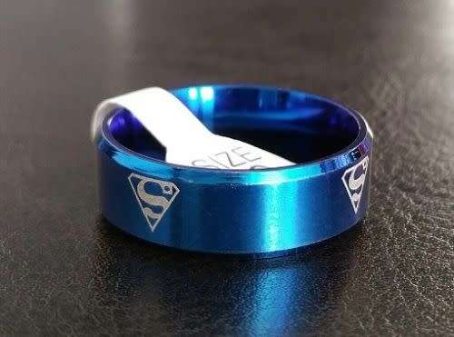 Superman Fans - Blue Stainless Steel Superman Ring - Size 14