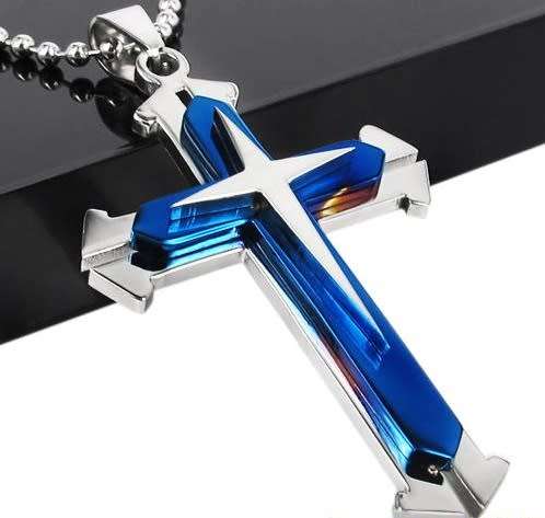 Elegant Men's Blue Cross Necklace