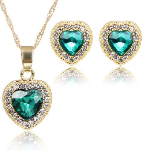 Gorgeous Green Heart Rhinestone Crystal Jewellery Set