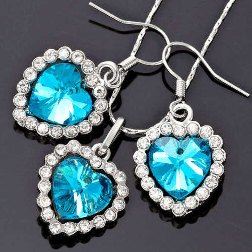 Gorgeous Light Blue Crystal Heart Jewellery Set