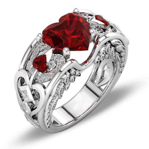 Stunning Red Crystal Heart Ring - Size 8