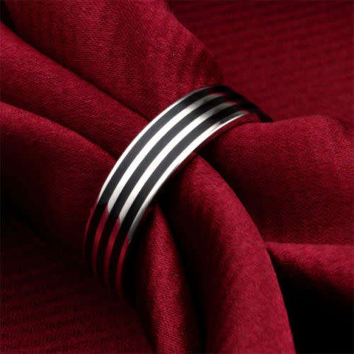 Exquisite Stainless Steel w Black Bands Ring - Size 14