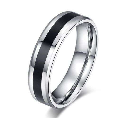 Stainless Steel Black Band Ring - Size 12