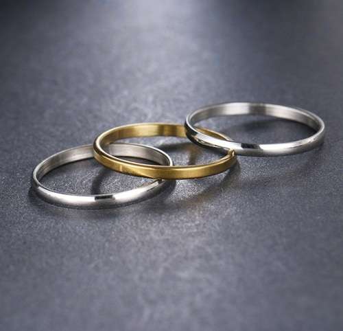 Elegant 3 Piece Stainless Steel Ring Set - Size 7 1/2