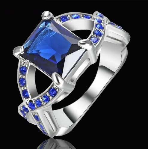 Elegant Blue Crystal Ring - Size 7