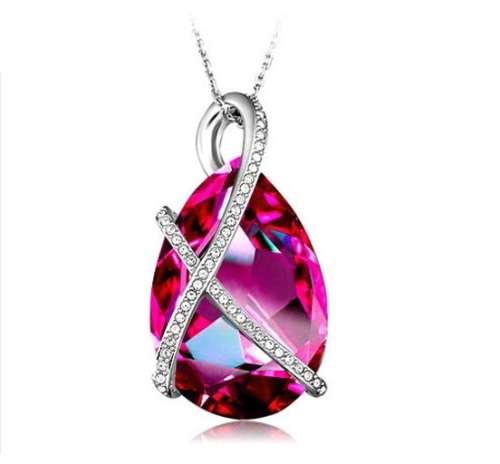 Exquisite Shiny Rhinestone  Pink Crystal Necklace