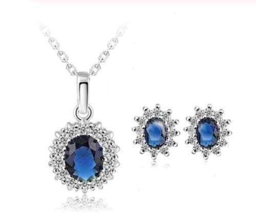 Blue Crystal Necklace & Earring Jewellery Set