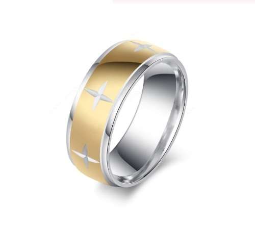 Elegant Stainless Steel Star Mark (Silver & Gold Color) Ring - Size 7
