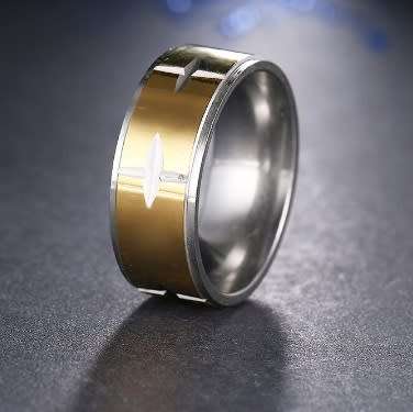 Elegant Stainless Steel Star Mark (Silver & Gold Color) Ring - Size 7