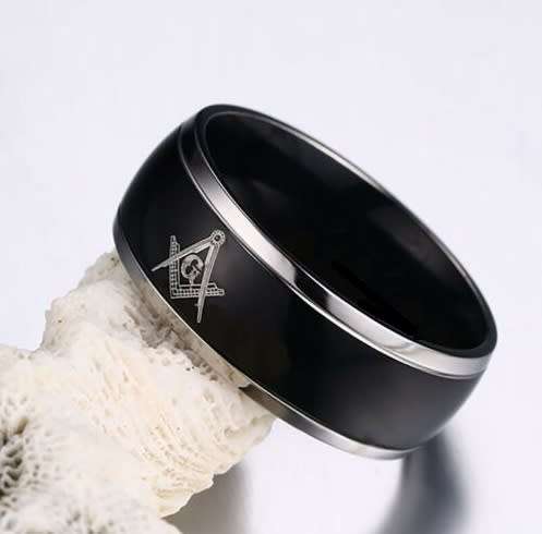 Stainless Steel Black Band Ring - Size 8