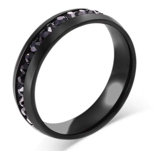 Black Stainless Steel Crystal Ring - Size 8