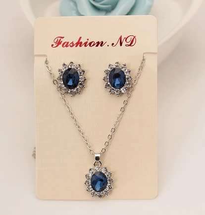 Exquisite Blue Oval Crystal Necklace & Earring Jewellery Set